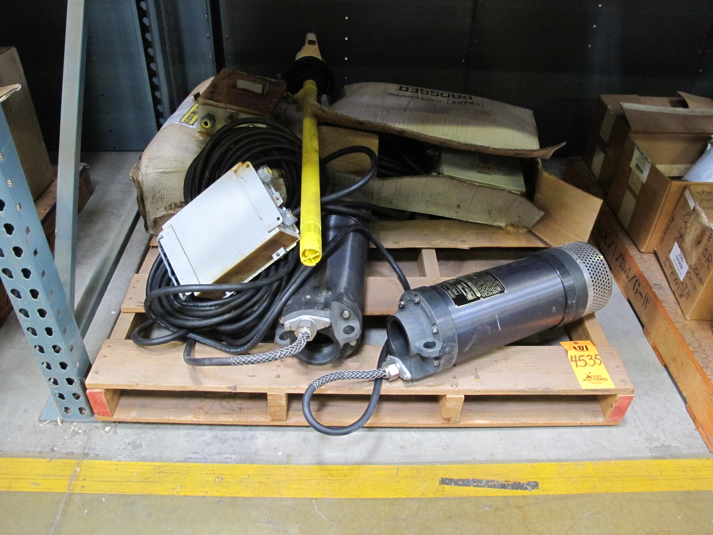 LOT TO INCLUDE: (2) PROSSER CRANE SUBMERSIBLE PUMP AND SYSTEMS, MODEL# 9-50134-04. LOADING & HANDLING FEE $15-4535